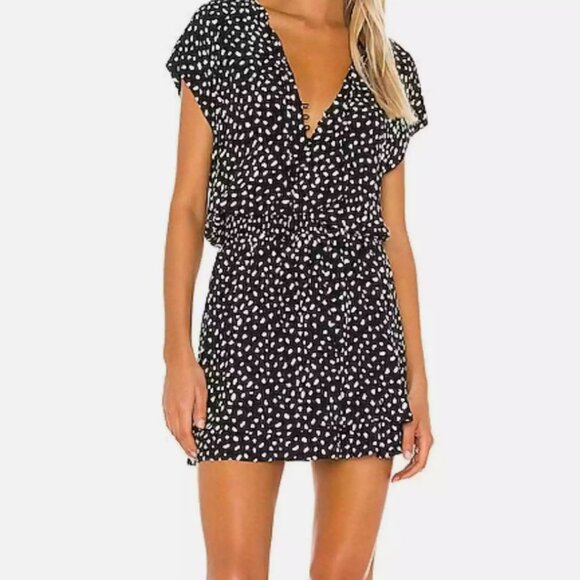Rails Karla Mini Dress Black Ivory Spot Smocked Waist Large - Picture 6 of 9